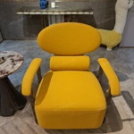 Beige Tufted Leather Sofa Collection with Yellow Velvet Accent Chairs & Stainless Steel Frames